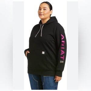 ARIAT REBAR GRAPHIC HOODIE PULLOVER PURPLE BLACK WOMENS SZ LARGE